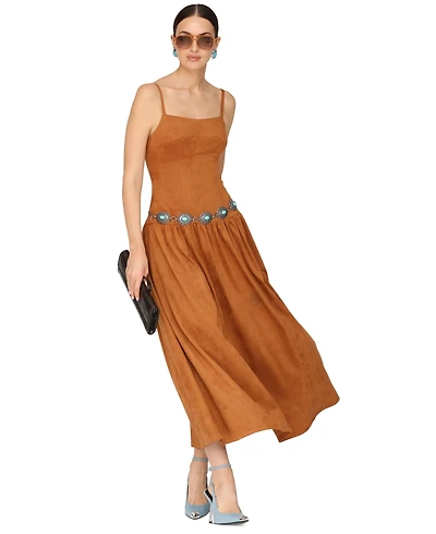 Avec Les Filles Women's Drop Waist Sweetheart Neck Maxi Dress