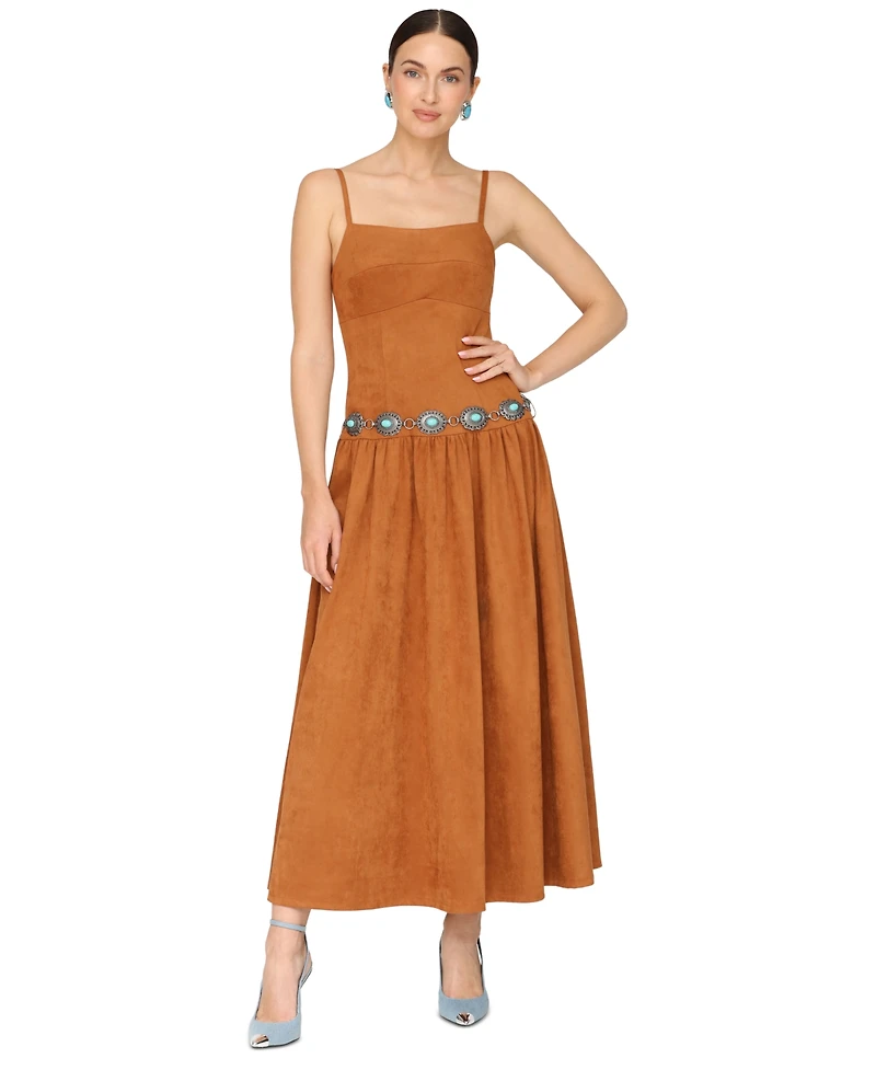 Avec Les Filles Women's Drop Waist Sweetheart Neck Maxi Dress