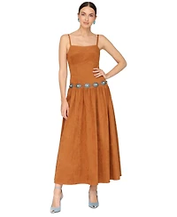 Avec Les Filles Women's Drop Waist Sweetheart Neck Maxi Dress