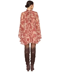 Avec Les Filles Women's Mock Neck Tiered Ruffle Mini Dress