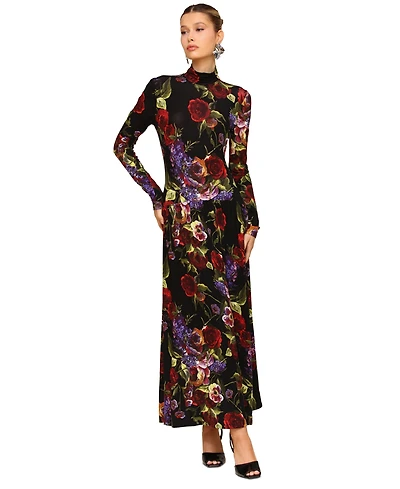 Avec Les Filles Women's Long Sleeves Printed Maxi Dress