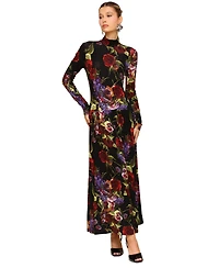 Avec Les Filles Women's Long Sleeves Printed Maxi Dress