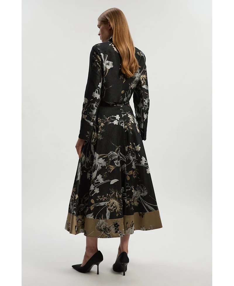 Karen Millen Women's Floral Jacquard Tailored Full Midi Skirt
