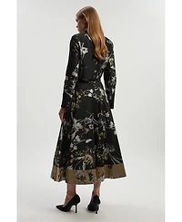 Karen Millen Women's Floral Jacquard Tailored Full Midi Skirt