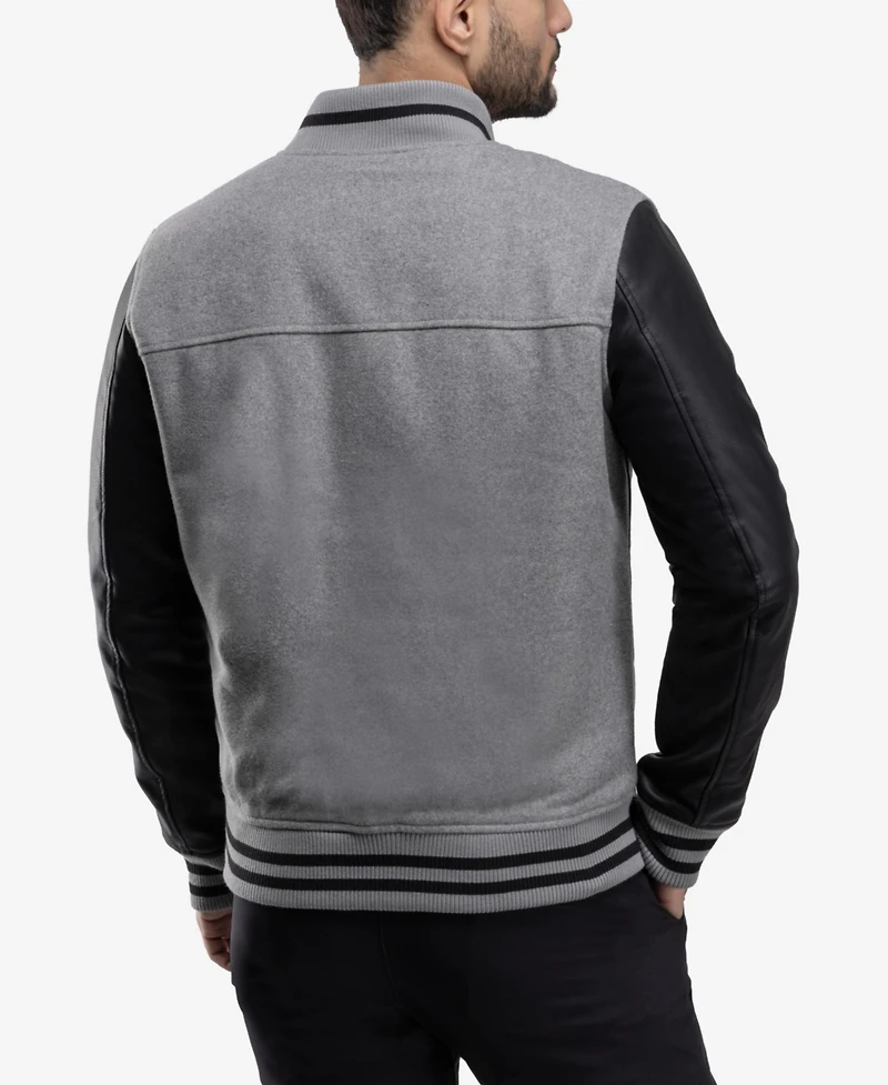 Xray Men's Wool Varsity Bomber Jacket With Pu Sleeves