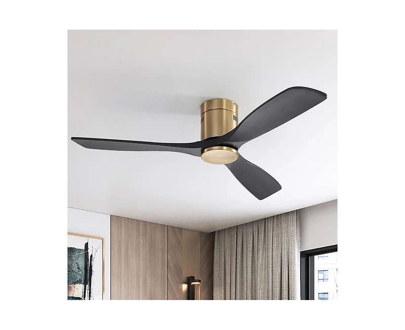 52-inch Modern Golden Sliver 3 Solid Wood Blade Ceiling Fan with 6-speed Remote Control and Forward Reverse Rotation Function for Indoor