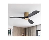 52-inch Modern Golden Sliver 3 Solid Wood Blade Ceiling Fan with 6-speed Remote Control and Forward Reverse Rotation Function for Indoor