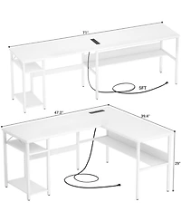 47.2'' L-Shaped Desk with Power Outlet and Shelf, Reversible