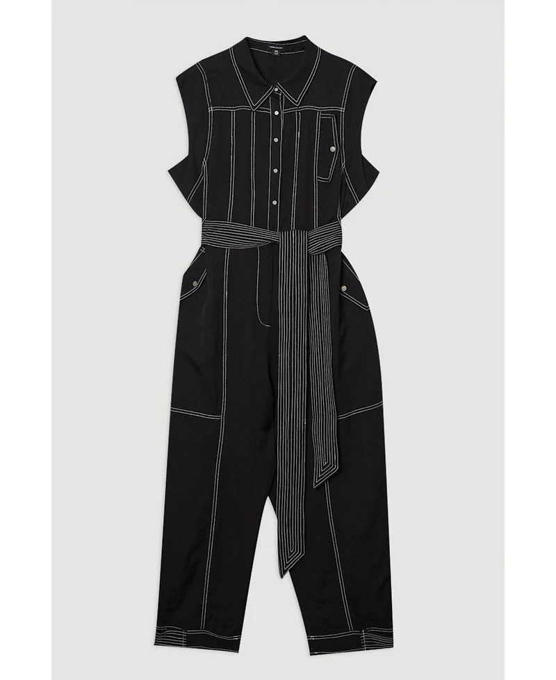 Karen Millen Women's Premium Linen Woven Jumpsuit
