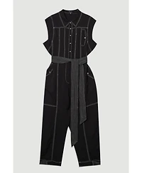 Karen Millen Women's Premium Linen Woven Jumpsuit