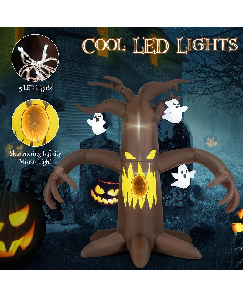 7.8 Ft Halloween Inflatables Scary Dead Tree Halloween Decoration with Ghost Dimming Infinity Mirror Light & 5 Bright Led Lights