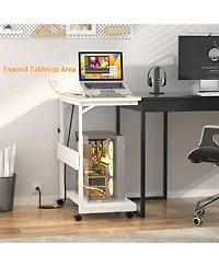 Aheaplus Height Adjustable Computer Tower Stand with Charging Station, Mobile Rolling Cpu Holder with Wheels