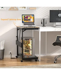Height Adjustable Computer Tower Stand with Charging Station, Mobile Rolling Cpu Holder Wheels