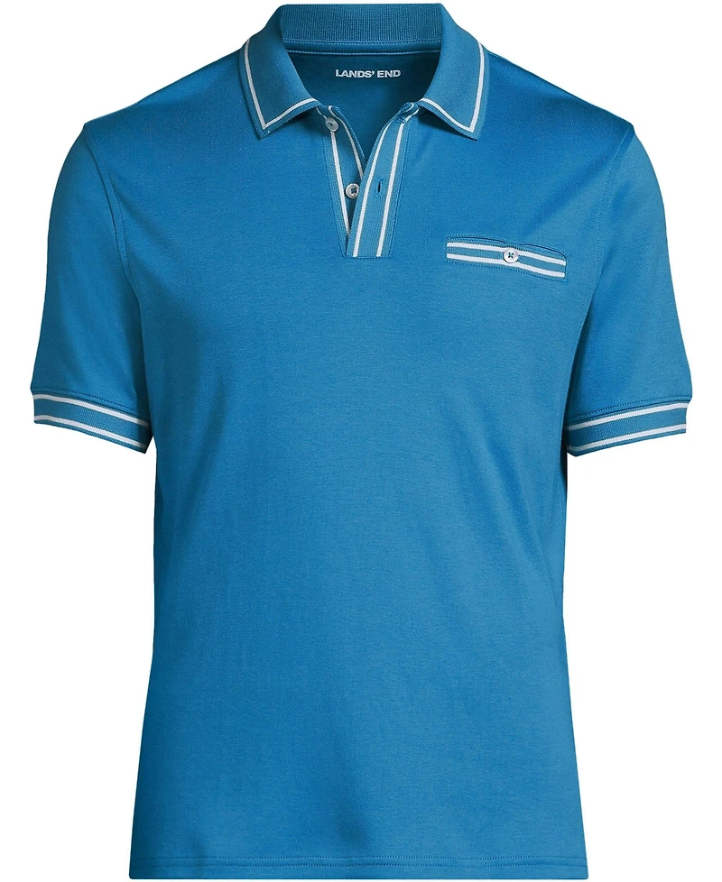 Lands' End Men's Short Sleeve Tipped Welt Pocket Supima Polo