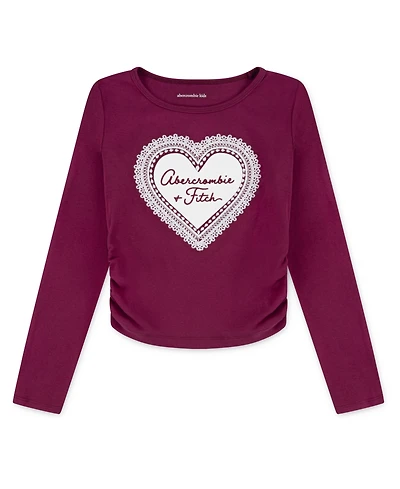 abercrombie kids Girls Metallic Hearts Ruched Long-Sleeve Top