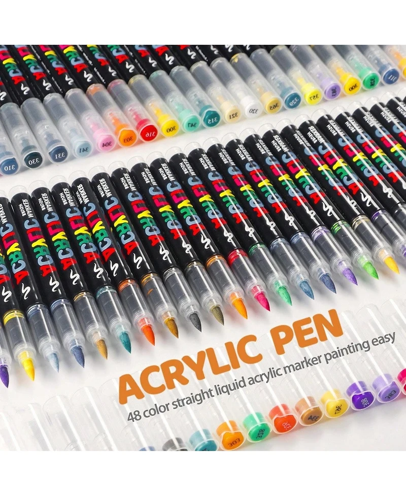 Htutwoo 24 Vivid Colors, Acrylic Paint Markers Brush Pens Fabric Rock Painting Pen Stone Ceramic Glass Making School Art Supplies Stationery