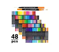 Htutwoo 48 Colors Acrylic Paint Pens Markers Waterproof Dual Tip Acrylic Marker Set for Scrapbook Fabric Glass Ceramic Diy Craft Art Supplies
