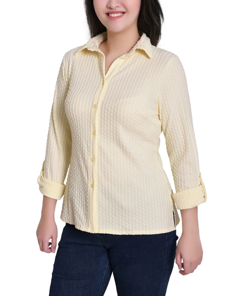 Ny Collection Women's Point Collar Long Sleeve Textured Knit Top