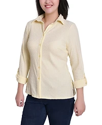 Ny Collection Women's Point Collar Long Sleeve Textured Knit Top
