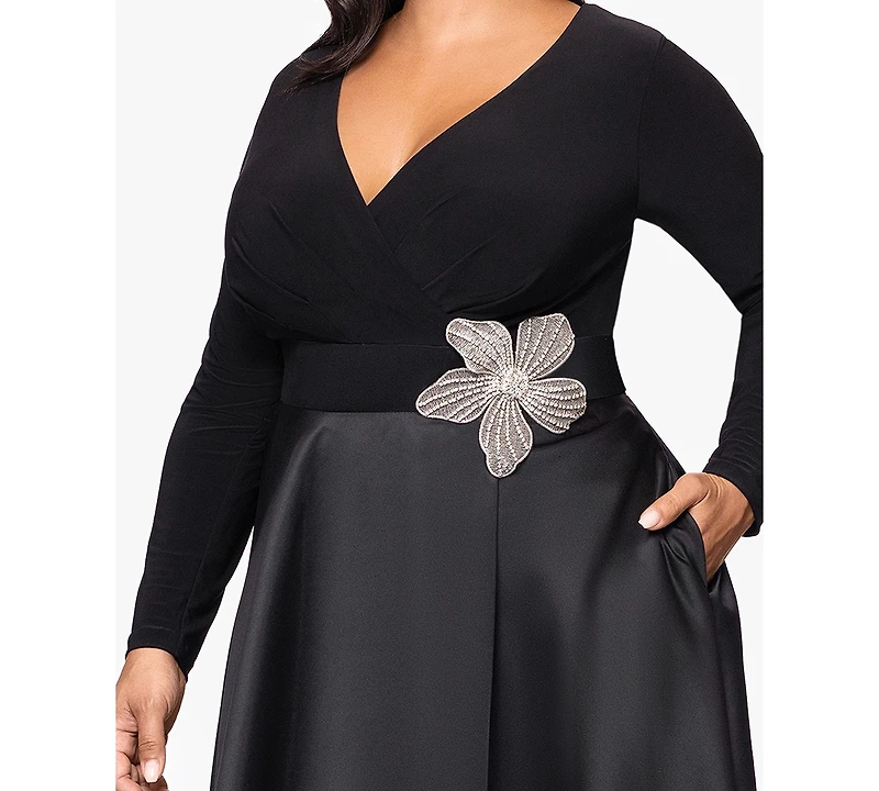 Xscape Plus Embellished Detail Long Sleeves Dress