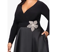 Xscape Plus Embellished Detail Long Sleeves Dress