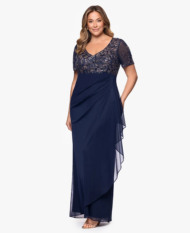 Xscape Plus Size Applique Short Sleeves Sheath Dress | Dulles Town Center