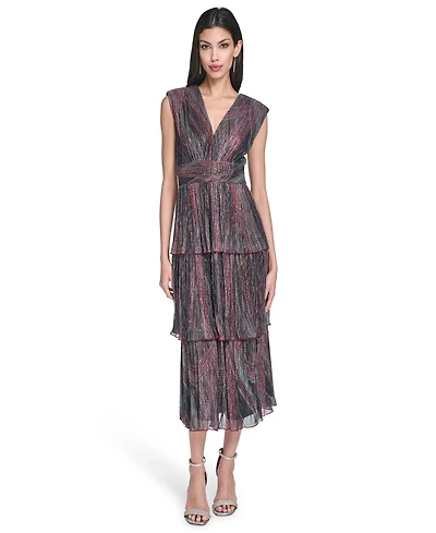 Vince Camuto Women's Metallic Crinkle Sleeveless Dress