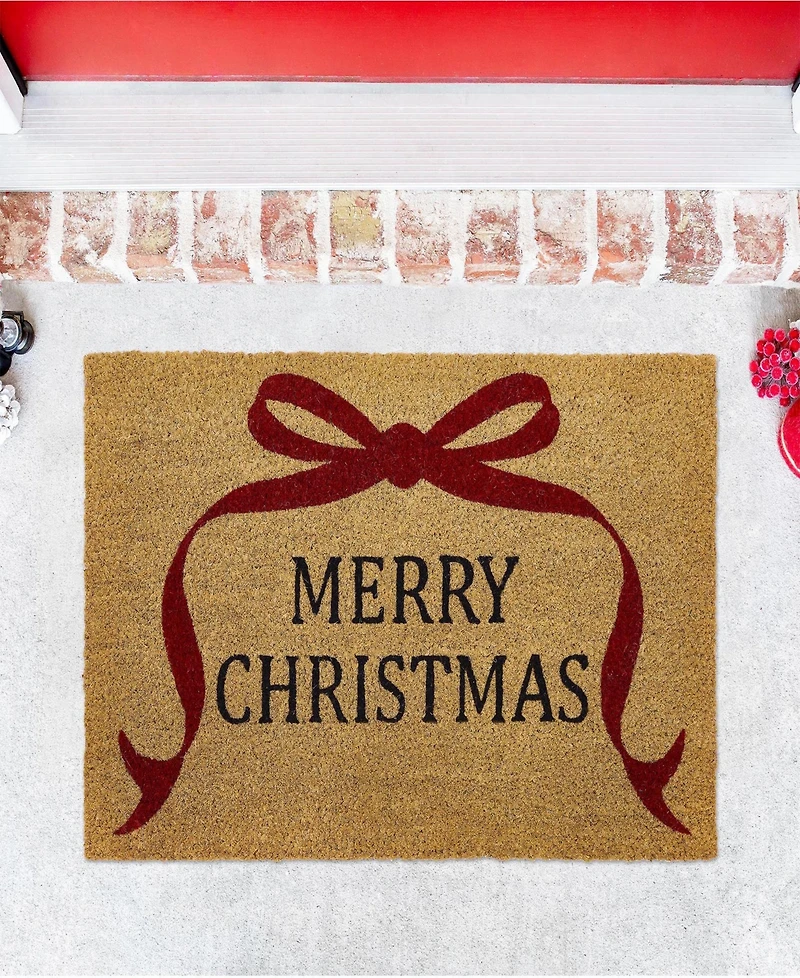 Vcny Home Merry Christmas Bow Outdoor Coir Doormat, 18" x 30"