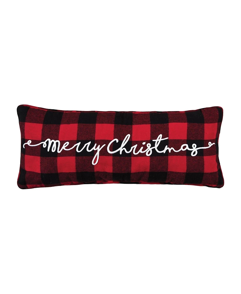 C&F Home Plaid Checkered "Merry Christmas" Embroidered Cotton Blend Mini Accent Pillow 9" x 22"