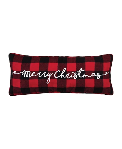 C&F Home Plaid Checkered "Merry Christmas" Embroidered Cotton Blend Mini Accent Pillow 9" x 22"