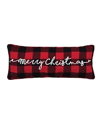 C&F Home Plaid Checkered "Merry Christmas" Embroidered Cotton Blend Mini Accent Pillow 9" x 22"