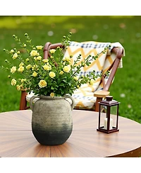 LuxenHome Old-World Brown with Green Bottom 9.8-Inch Tall Round Terracotta Vase with Handles