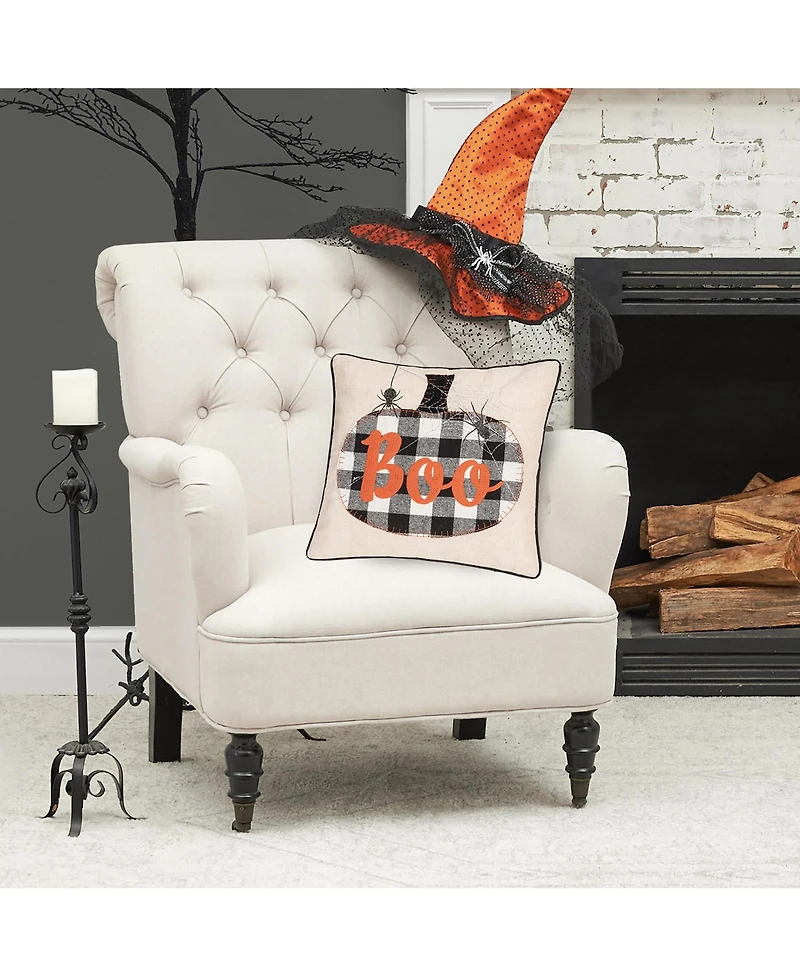 Franklin Black Boo Chain Stitch Halloween Throw Pillow, 18" x 18"