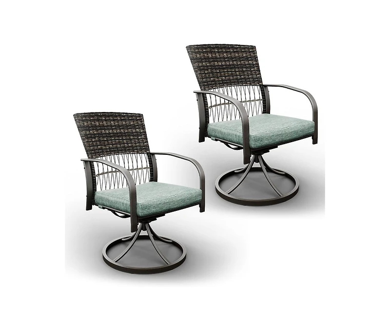 Pamapic Green Rattan Swivel Patio Dining Chair Set of 2