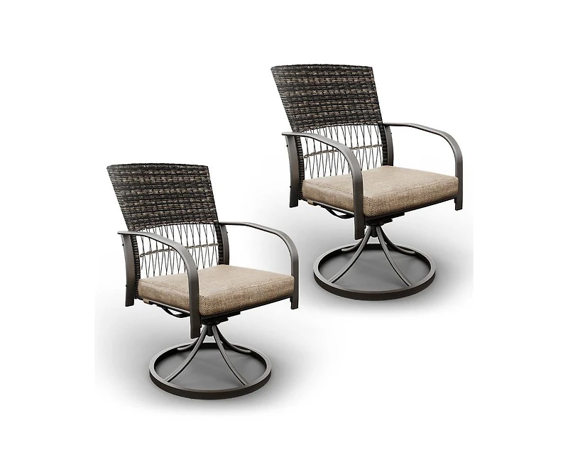 Pamapic Green Rattan Swivel Patio Dining Chair Set of 2