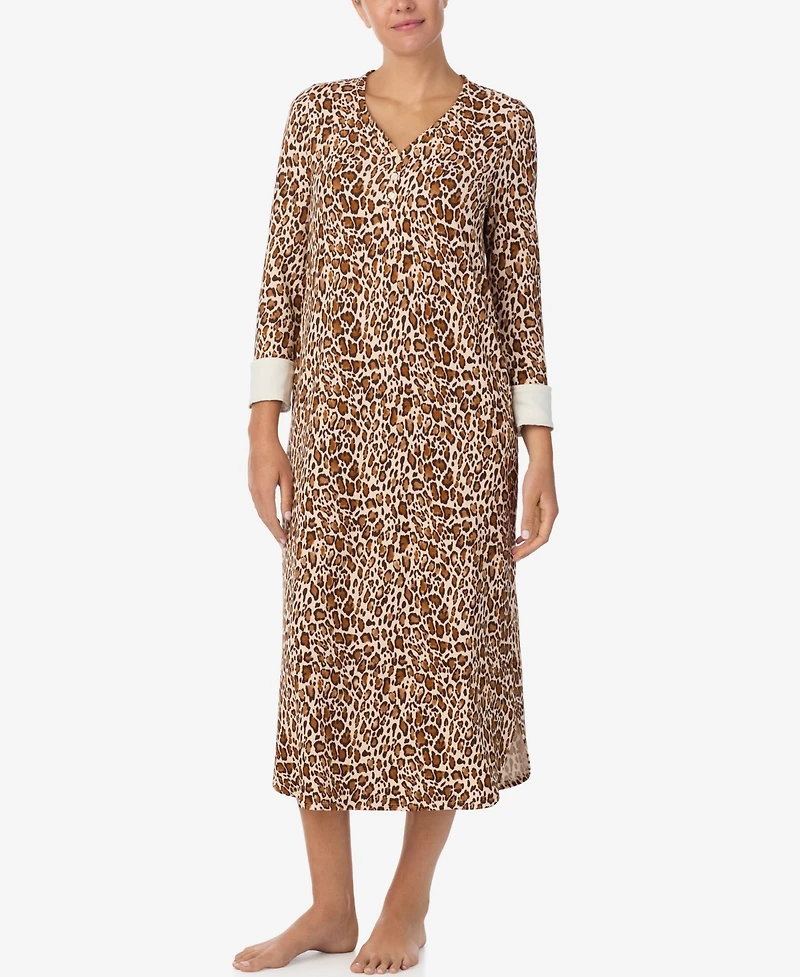 Ellen Tracy Women's Printed V-Neck Long Gown with Socks