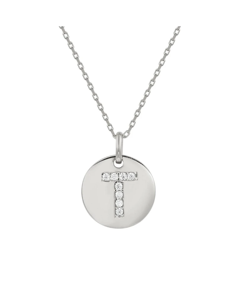 Suzy Levian Sterling Silver Cubic Zirconia Letter Initial Disc Pendant
