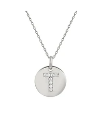 Suzy Levian Sterling Silver Cubic Zirconia Letter Initial Disc Pendant