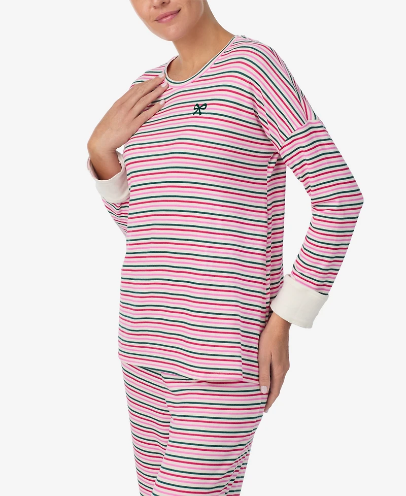 Ellen Tracy Women's Printed Round Neck Top and Pants Pajama Set