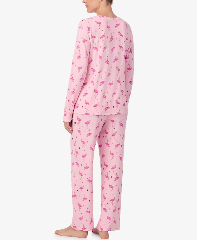 Ellen Tracy Women's Printed Round Neck Top and Pants Pajama Set