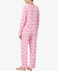 Ellen Tracy Women's Printed Round Neck Top and Pants Pajama Set