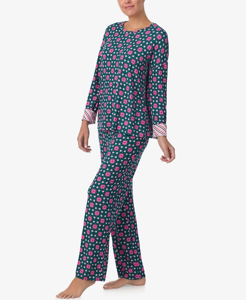 Ellen Tracy Women's Printed Round Neck Top and Pants Pajama Set