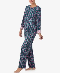 Ellen Tracy Women's Printed Round Neck Top and Pants Pajama Set