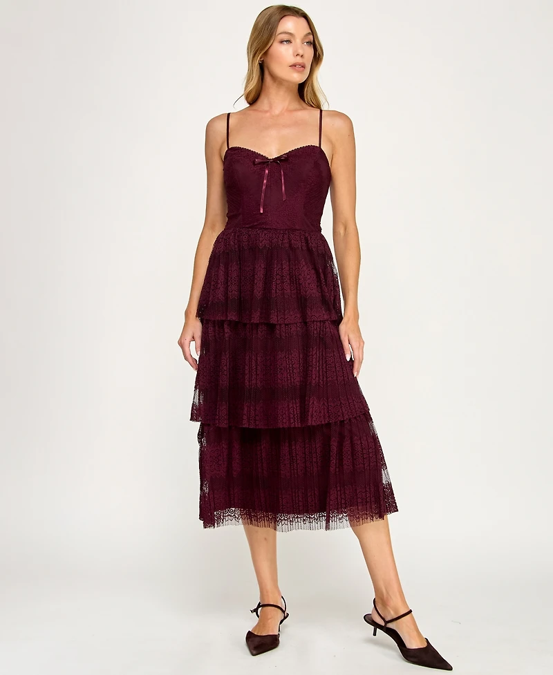 Trixxi Juniors' Sleeveless Lace 3-Tiered Dress