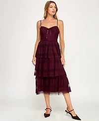 Trixxi Juniors' Sleeveless Lace 3-Tiered Dress