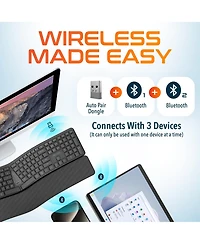 Delton KB250 Ergonomic Wireless Rechargeable Keyboard with Wrist Rest Pad (DKBE250-wr)