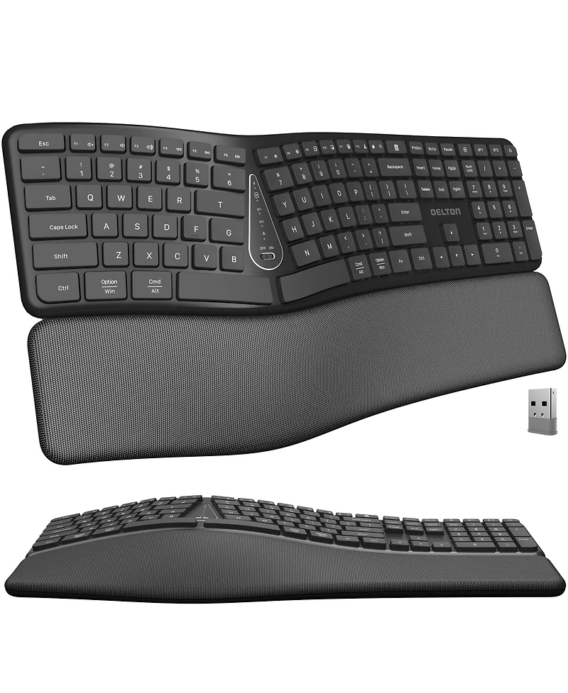 Delton KB250 Ergonomic Wireless Rechargeable Keyboard with Wrist Rest Pad (DKBE250-wr)