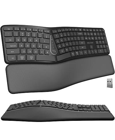 Delton KB250 Ergonomic Wireless Rechargeable Keyboard with Wrist Rest Pad (DKBE250-wr)