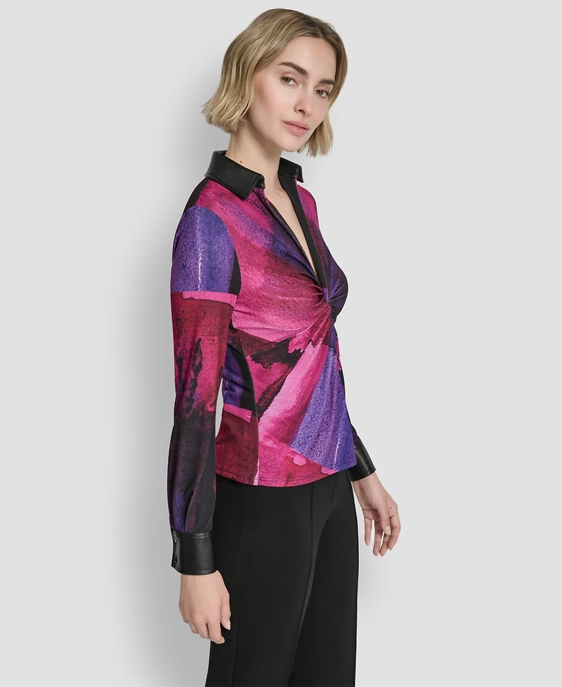 Dkny Petite Knot Front Long Sleeve Top
