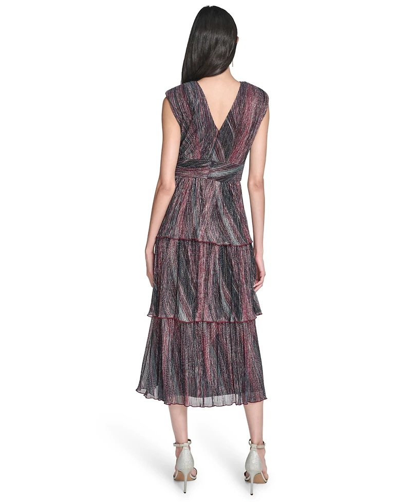 Vince Camuto Women's Metallic Crinkle Sleeveless Dress